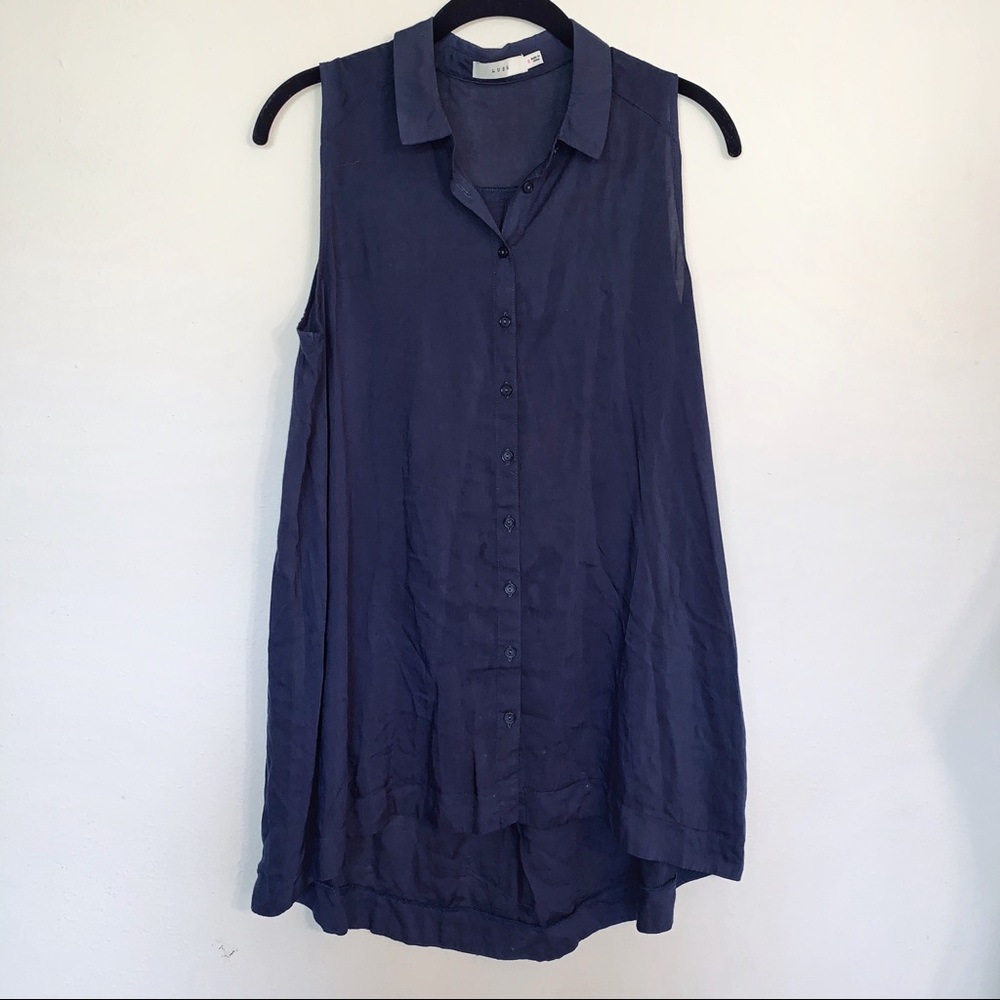 Lush | Tunic Button Down Collared Sleeveless Blue… - image 2